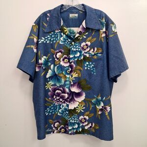 Vintage Penneys Hawaiian Shirt 60s 70s Floral Print XL XXL Buttons Collar Pocket